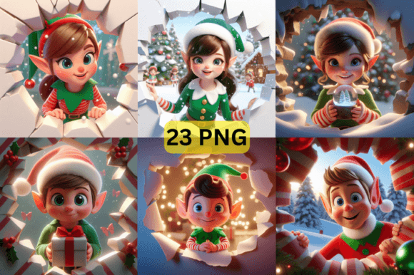 3D Elf Christmas Break Through Print Templates