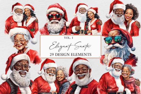 African American Santa Clipart Bundle: Illustrations