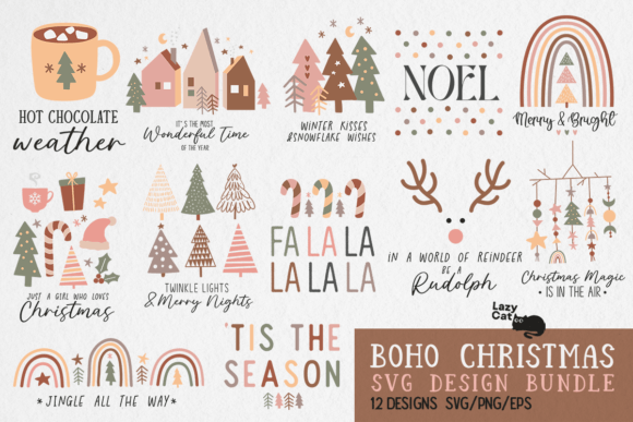 Boho Christmas SVG PNG Bundle for Crafts