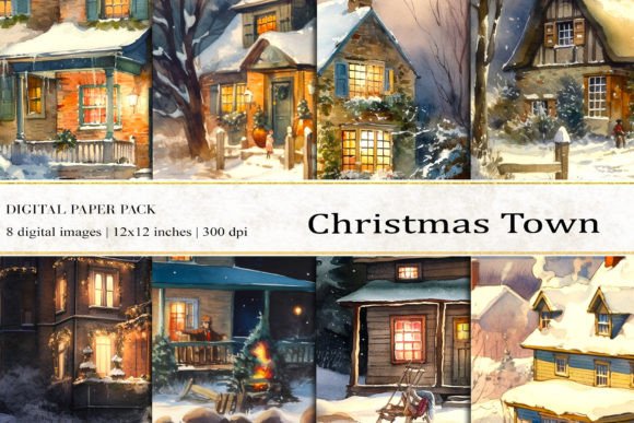 Christmas Town Digital Papers & Backgrounds