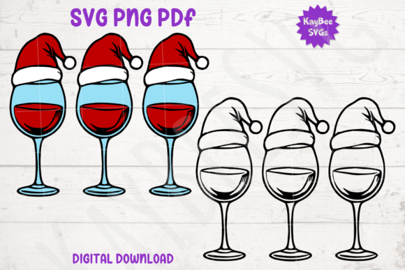 Christmas Wine Glasses SVG PNG PDF for Crafts