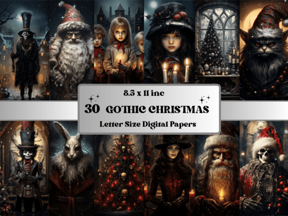Gothic Christmas Scenes Digital Paper Backgrounds