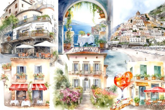 Italy Amalfi Clipart: Vibrant Illustrations