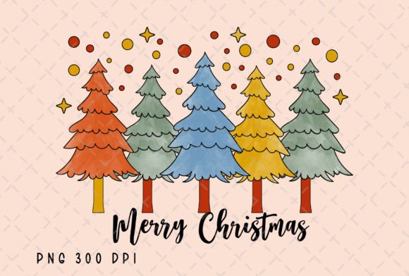 Merry Christmas Trees Watercolor PNG: Branding & Illustrations