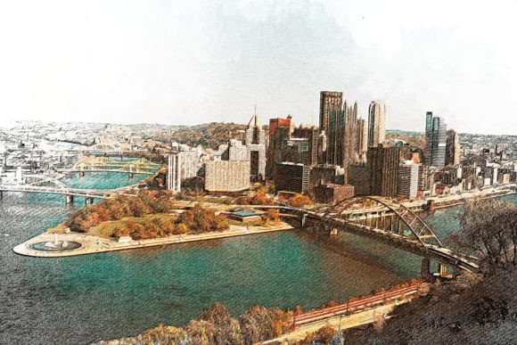 Pittsburgh US Color Sketch Illustrations Review