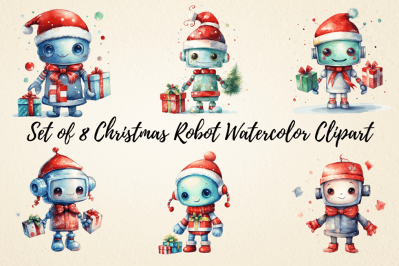 Review: Christmas Robot Watercolor Clipart for Embroidery