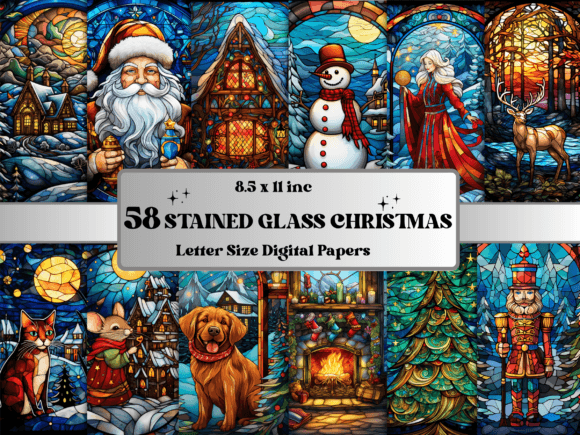 Stained Glass Christmas Paper for Backgrounds