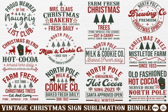 Vintage Christmas Sign Bundle: Crafts & Branding