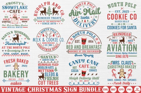 Vintage Christmas Sign Bundle for Crafts