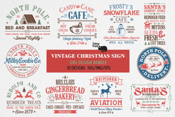 Vintage Christmas Sign SVG Bundle for Crafts